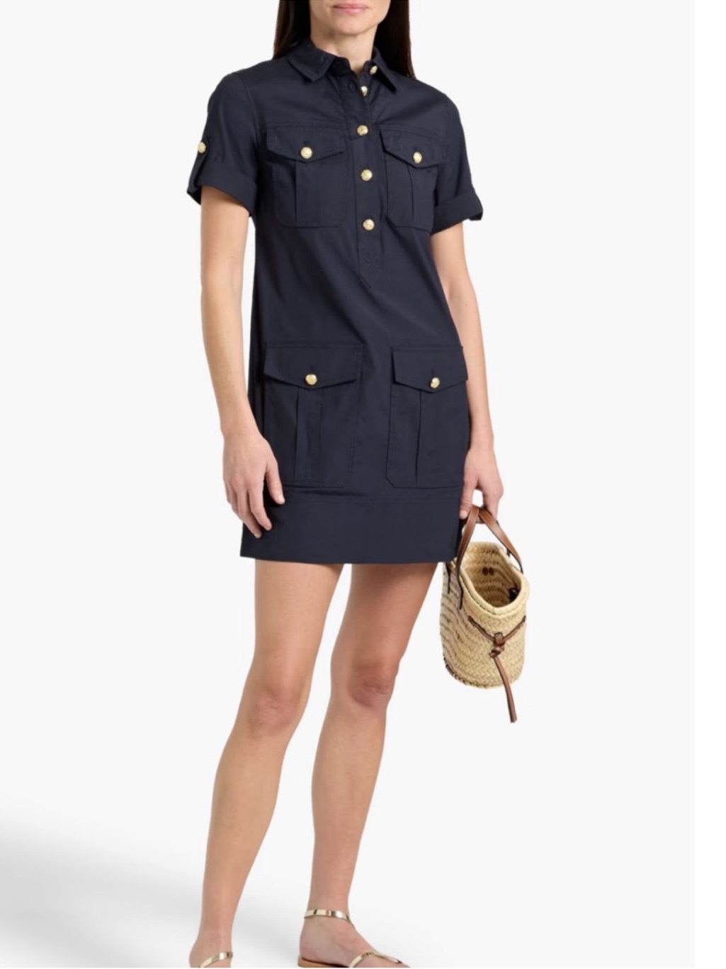 Nwot Veronica Beard Navy Short-Sleeve Shirt Dress With Gold Buttons Size Small